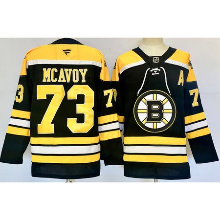 Men's Boston Bruins #73 Charlie McAvoy Black 2024-25 With A Patch Home Stitched Hockey Jersey