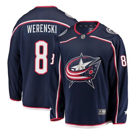 Men's Columbus Blue Jackets #8 Zach Werenski Navy Stitched Hockey Jersey