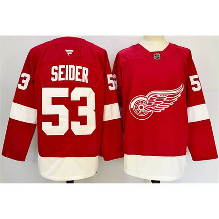 Men's Detroit Red Wings #53 Moritz Seider Red 2024-25 Home Stitched Jersey