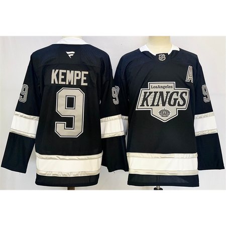 Men's Los Angeles Kings #9 Adrian Kempe Black 2024-25 Home With A Patch Stitched Hockey Jersey