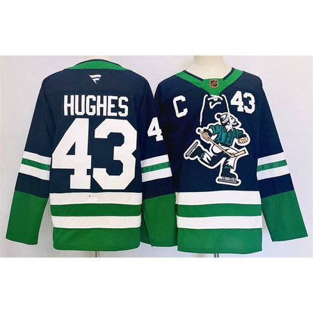 Men's Vancouver Canucks #43 Quinn Hughes Navy 2024 Reverse Retro Stitched Jersey