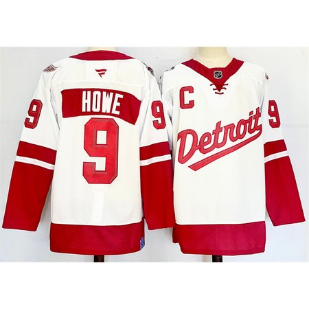 Men's Detroit Red Wings #9 Gordie Howe White/Red 2024-25 With C Patch Stitched Jersey