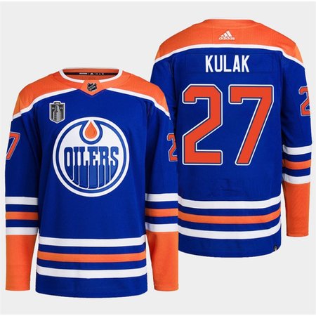 Men's Edmonton Oilers #27 Brett Kulak Royal 2024 Stanley Cup Final Patch Stitched Jersey