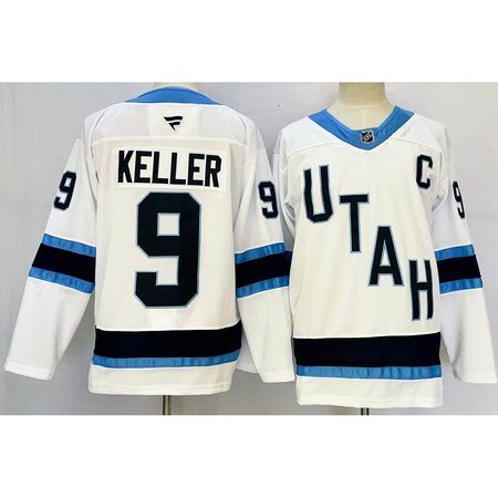 Men's Utah Hockey Club #9 Clayton Keller White 2024-25 With C Patch Stitched Jersey