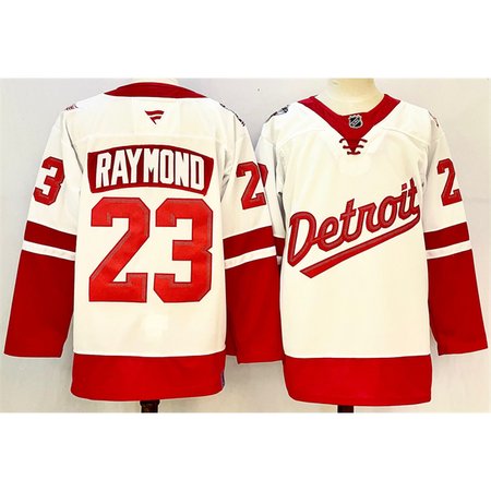 Men's Detroit Red Wings #23 Lucas Raymond White/Red 2024-25 Stitched Jersey