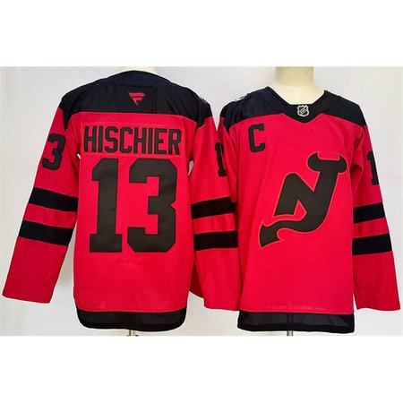 Men's New Jersey Devils #13 Nico Hischier Red 2024-25 With C Patch Stitched Hockey Jersey