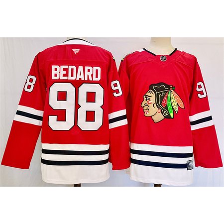 Men's Chicago Blackhawks #98 Connor Bedard Red 2024-25 Stitched Hockey Jersey