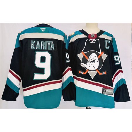 Men's Anaheim Ducks #9 Paul Kariya Black/Teal 2024-25 Stitched Jersey