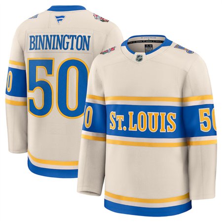 Men's St. Louis Blues #50 Jordan Binnington Cream 2024-25 Winter Classic Stitched Hockey Jersey
