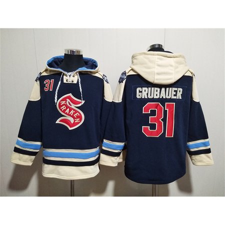 Men's Seattle Kraken #31 Philipp Grubauer Deep Sea Blue Lace-Up Pullover Hoodie