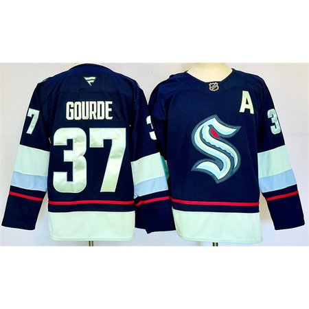 Men's Seattle Kraken #37 Yanni Gourde Navy 2024-25 Home With A Patch Stitched Hockey Jersey