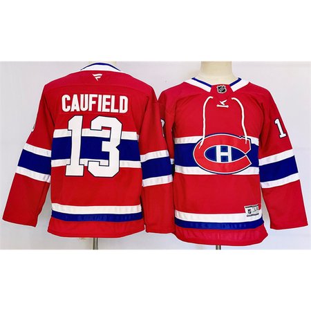 Youth Montreal Canadiens #13 Cole Caufield Red 2024-25 Stitched Jersey