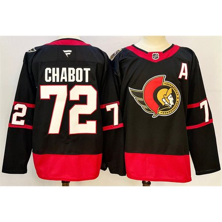 Men's Ottawa Senators #72 Thomas Chabot Black 2024-25 With C Patch Home Stitched Jersey