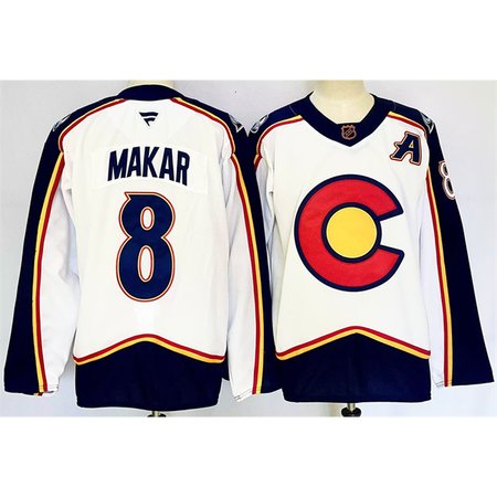 Men's Colorado Avalanche #8 Cale Makar White 2024-25 With A Patch Reverse Retro Stitched Jersey