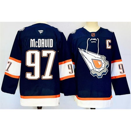 Men's Edmonton Oilers #97 Connor McDavid Navy With C Patch Reverse Retro Stitched Jersey