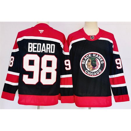 Men's Chicago Blackhawks #98 Connor Bedard Black 2024-25 Stitched Hockey Jersey