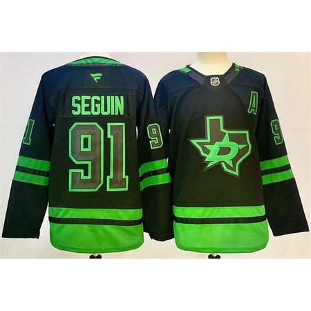 Men's Dallas Stars #91 Tyler Seguin Black 2024-25 With A Patch Alternate Stitched Hockey Jersey