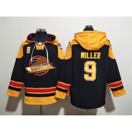Men's Vancouver Canucks #9 J.T. Miller Black Ageless Must-Have Lace-Up Pullover Hoodie
