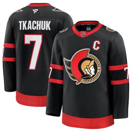 Men's Ottawa Senators #7 Brady Tkachuk Black 2024-25 With C Patch Home Stitched Hockey Jersey