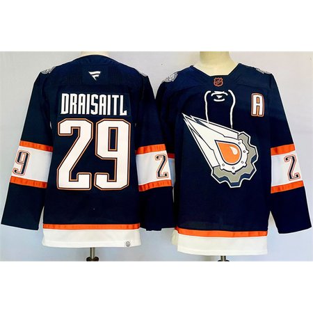 Men's Edmonton Oilers #29 Leon Draisaitl Navy 2024-25 With A Patch Reverse Retro Stitched Jersey