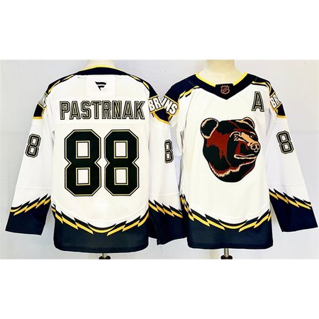 Men's Boston Bruins #88 David Pastrnak White 2024-25 With A Patch Reverse Retro Home Stitched Hockey Jersey