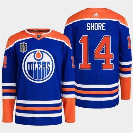 Men's Edmonton Oilers #14 Devin Shore Royal 2024 Stanley Cup Final Patch Stitched Jersey