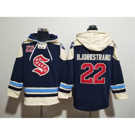 Men's Seattle Kraken #22 Oliver Bjorkstrand Deep Sea Blue Lace-Up Pullover Hoodie