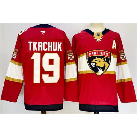 Men's Florida Panthers #19 Matthew Tkachuk Red 2024-25 Home With A Patch Stitched Hockey Jersey