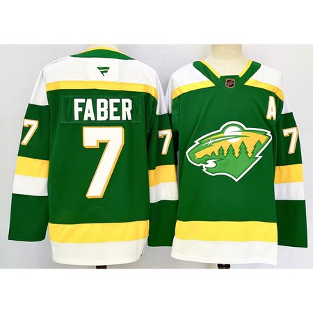 Men's Minnesota Wild #7 Brock Faber Green 2024-25 Alternate With A Patch Stitched Hockey Jersey