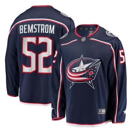 Men's Columbus Blue Jackets #52 Emil Bemstrom Navy Stitched Jersey