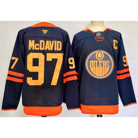 Men's Edmonton Oilers #97 Connor McDavid Navy 2024-25 C Patch Stitched Jersey