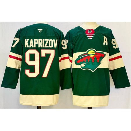 Men's Minnesota Wild #97 Kirill Kaprizov Green 2024-25 With Patch Home Stitched Hockey Jersey