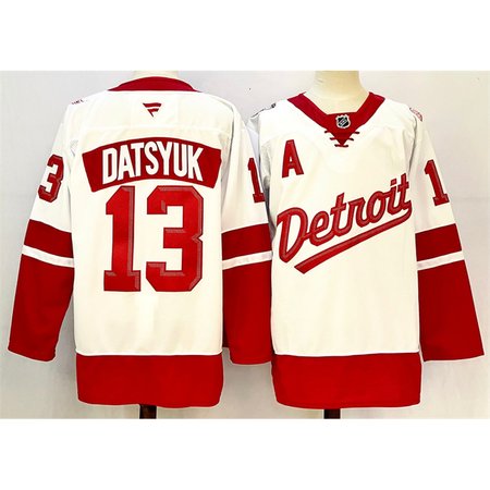 Men's Detroit Red Wings #13 Pavel Datsyuk White/Red 2024-25 With A Patch Stitched Jersey