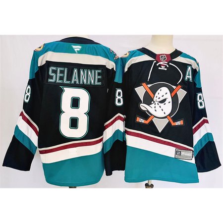 Men's Anaheim Ducks #8 Teemu Selanne Black/Teal 2024-25 Stitched Jersey