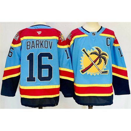Men's Florida Panthers #16 Aleksander Barkov Blue 2024-25 Reverse Retro With C Patch Stitched Hockey Jersey