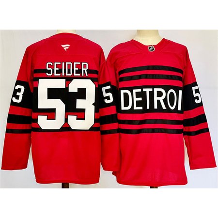 Men's Detroit Red Wings 53 Moritz Seider Red 2024-25 Reverse Retro Stitched Jersey