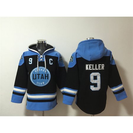 Men's Utah Hockey Club #9 Clayton Keller Black/Blue Ageless Must-Have Lace-Up Pullover Hoodie