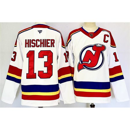 Men's New Jersey Devils #13 Nico Hischier White 2024-25 With C Patch Stitched Hockey Jersey