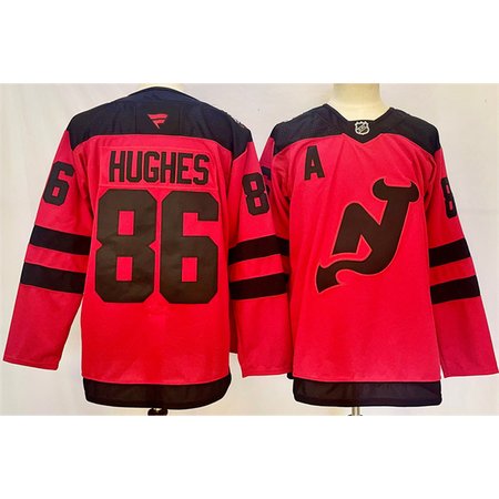 Men's New Jersey Devils #86 Jack Hughes Red 2024-25 With A Patch Stitched Hockey Jersey