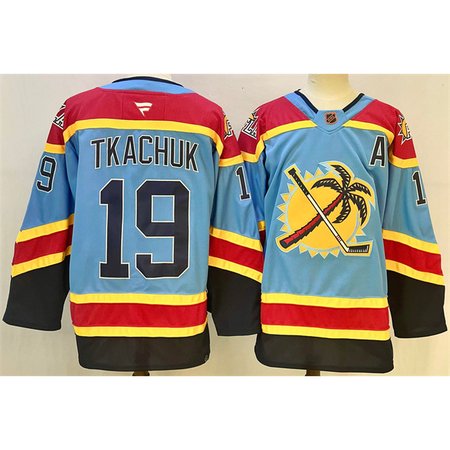 Men's Florida Panthers #19 Matthew Tkachuk Blue 2024-25 Reverse Retro With A Patch Stitched Hockey Jersey