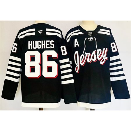 Men's New Jersey Devils #86 Jack Hughes Black 2024-25 Alternate With A Patch Stitched Hockey Jersey