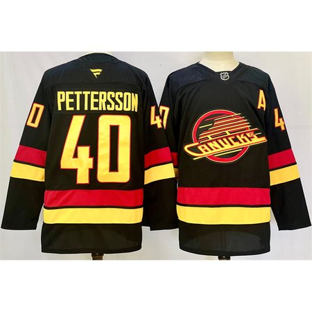 Men's Vancouver Canucks #40 Elias Pettersson Black 2024-25 With A Patch Alternate Stitched Hockey Jersey