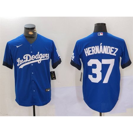 Men's Los Angeles Dodgers #37 Teoscar Hernandez Blue Cool Base Stitched Baseball Jersey