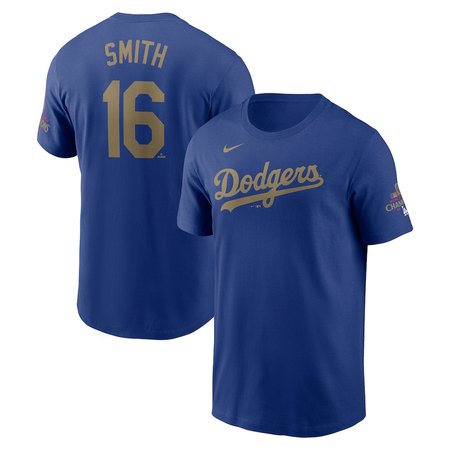 Men's Los Angeles Dodgers #16 Will Smith Royal 2025 Gold Collection Name & Number T-Shirt