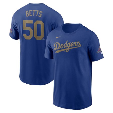 Youth Los Angeles Dodgers #50 Mookie Betts Royal 2025 Gold Collection Name & Number T-Shirt