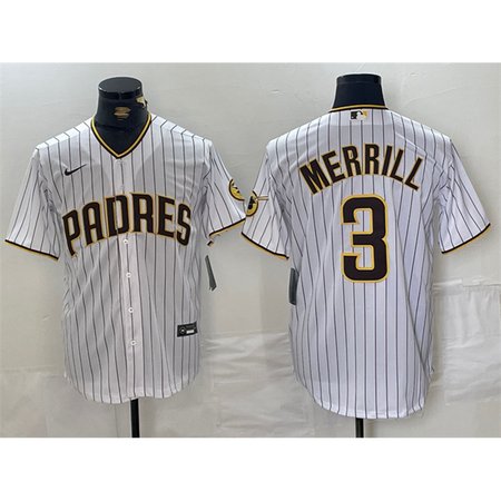 Men's San Diego Padres #3 Jackson Merrill White Cool Base Stitched Baseball Jersey