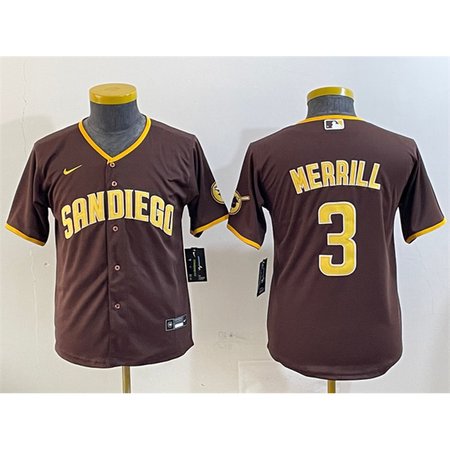 Youth San Diego Padres #3 Jackson Merrill Brown Stitched Baseball Jersey