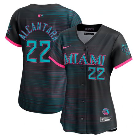 Women's Miami Marlins #22 Sandy Alcantara Nike Black 2025 City Connect Limited Jersey