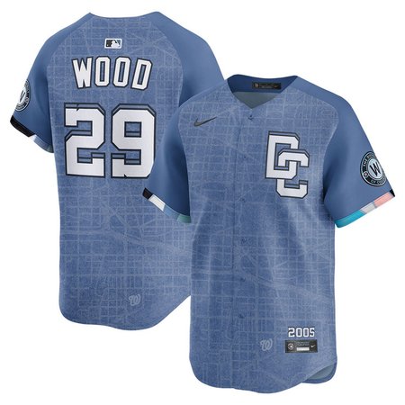 Men's Washington Nationals #29 James Wood Nike Blue 2025 City Connect Limited Jersey