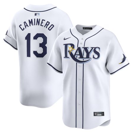 Men's Tampa Bay Rays #13 Junior Caminero Nike White Home Limited Player Jersey